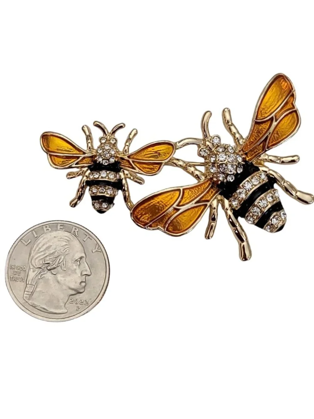 Napier Gold-Tone Clear Rhinestone Black Gold Enamel Bees Brooch, Signed K114